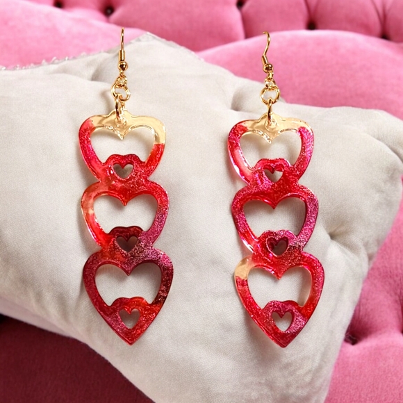 Hand Crafted Jewelry - Love Struck Earrings/ Handmade Resin Dangle Earrings